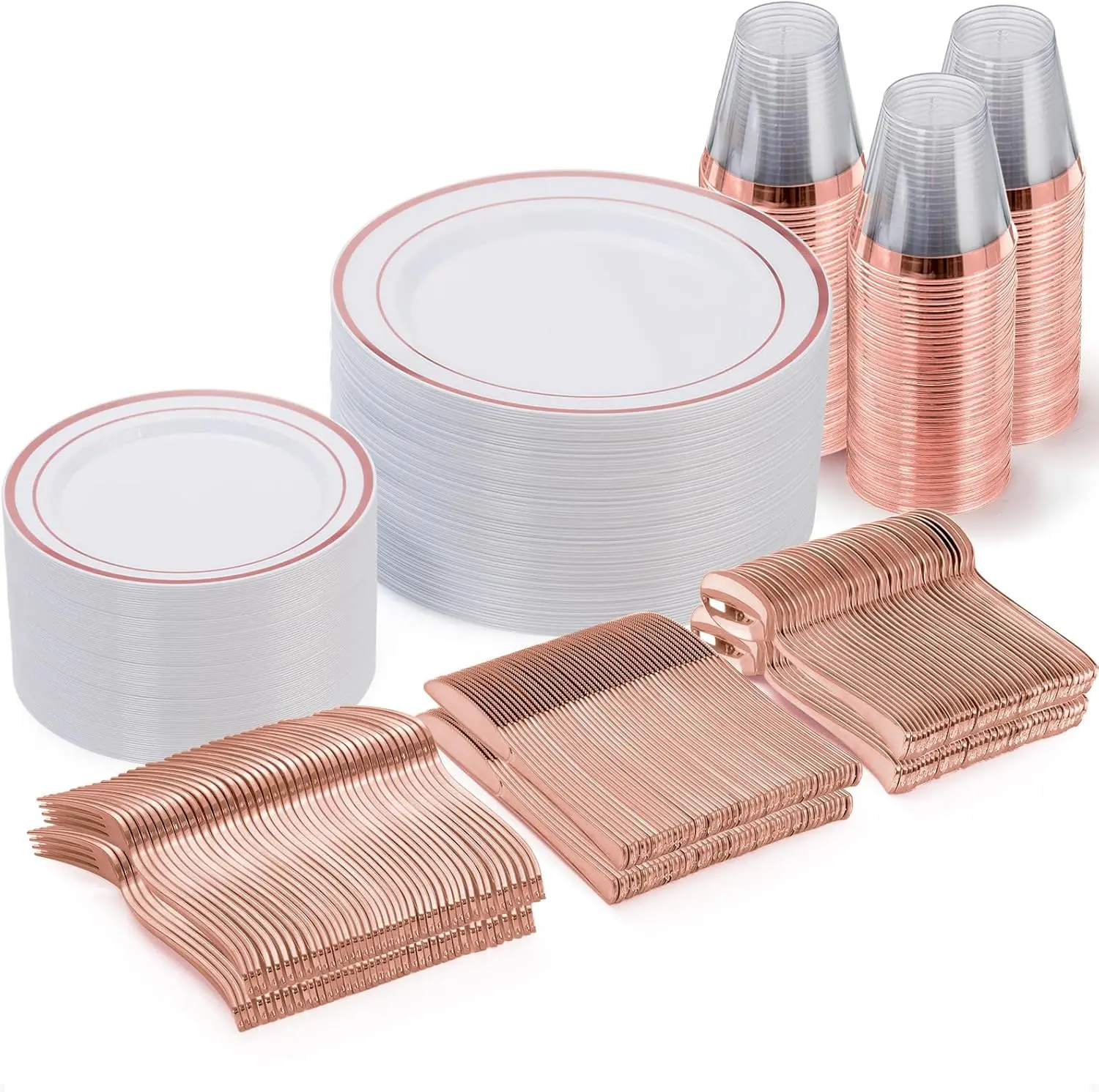 300 Pieces Rose Gold Disposable Plates for 50 Guests | Include: Dinnerware Set of 50 Dinner Plates, 50 Salad Plates, 50 Spoons, 50 Forks, 50 Knives, 50 Cups for Party, Wedding