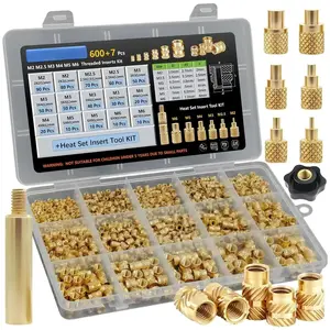600+7Pcs M2 M2.5 M3 M4 M5 M6 Premium Brass Threaded Inserts, Metric Brass Knurled Nuts Assortment Kit, with Heat Set Insert Tool, for Plastic and 3D Printing Components, All-in-one Solutions