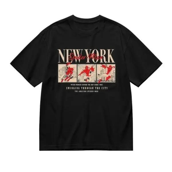 Marvel Spider‑Man T‑Shirt, Retro Peter Parker Graphic, Crewneck Short Sleeve Pure Cotton Tee, Casual Street Outfit For Men Daily Trendy Top
