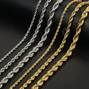 3-7mm Twisted Rope Chain Stainless Steel Link Necklace Men Women Fashion Jewelry 16-30inch Daily Gift