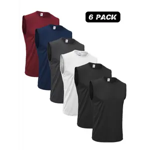 [Quick-Dry Tank Tops] 6pcs Quick-Dry Tech Men's Sleeveless Tops | Breathable Mesh Workout Shirts for Gym, Running & Muscle Training, Moisture-Wicking Athletic Fashion Activewear