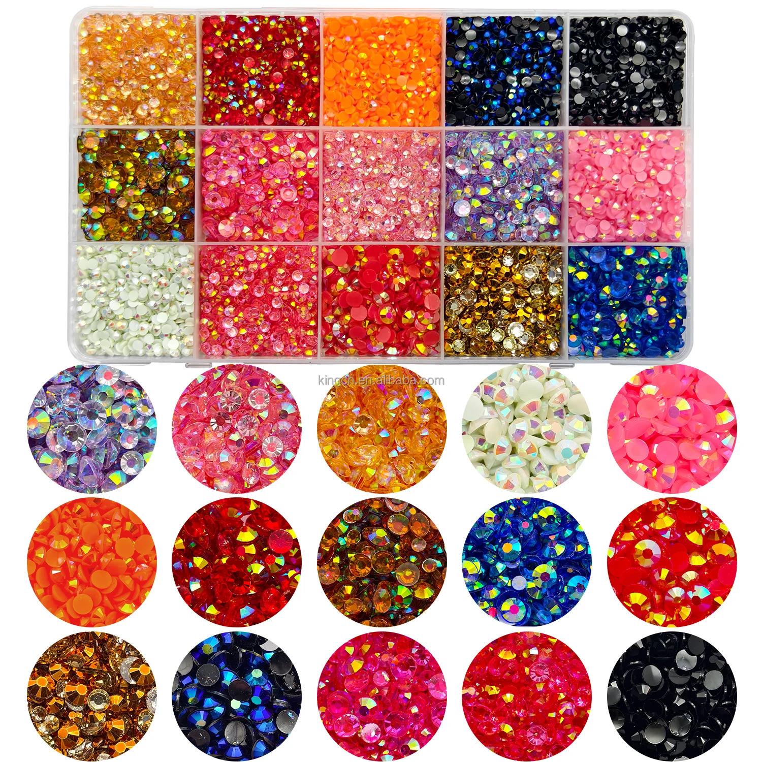 US Warehouses 15pcs in Box Resin Rhinestones for Cloth Holiday Nails Face Hair Tumbler  Different Sizes Resin Rhinestones