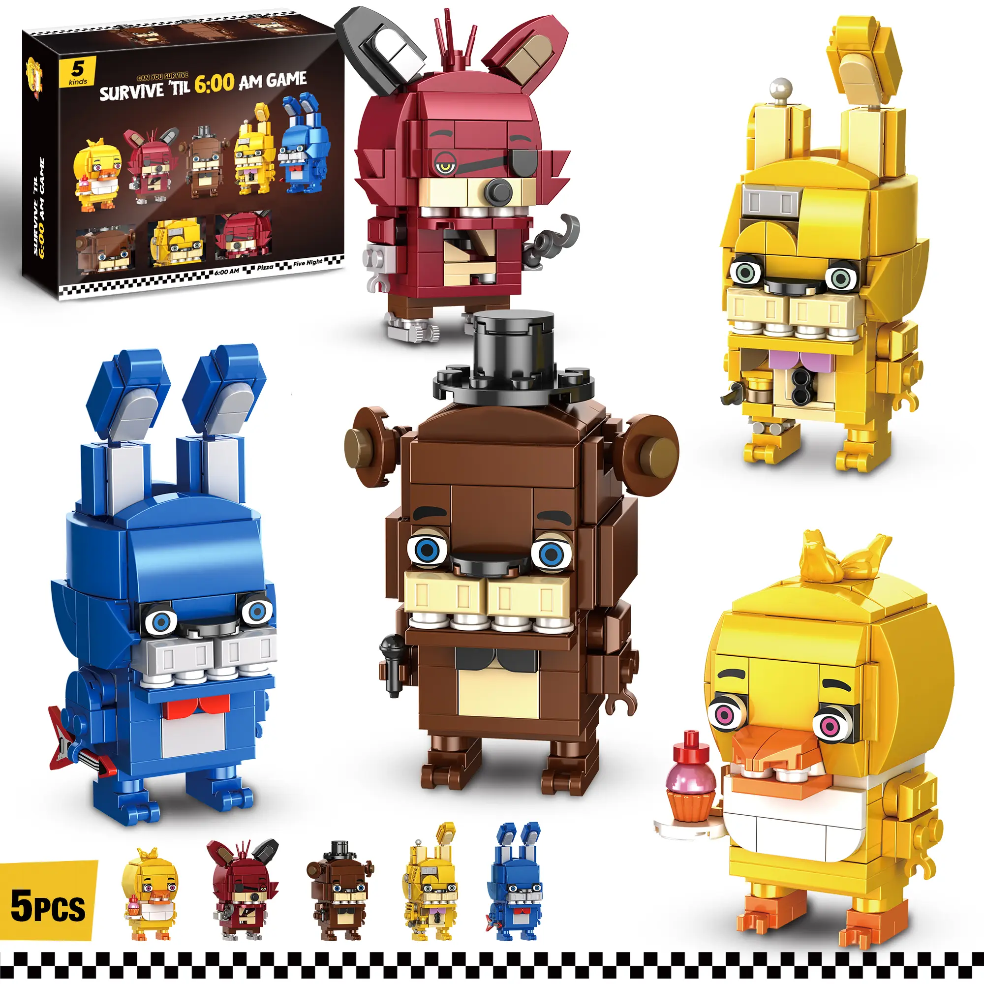 TOKMOC 988 Pieces 5 in 1 Five Nights Security Vulnerability Bear Building Block Set,Brick Character Action Dolls, Five Nights Game Toy,Collecting Building and Gifting Model for Game Fans,For aged 12 and above,Stress relief toy,66038