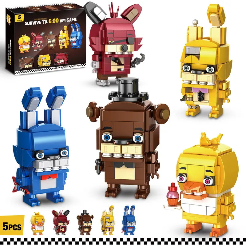 TOKMOC 988 Pieces 5 in 1 Five Nights Security Vulnerability Bear Building Block Set,Brick Character Action Dolls, Five Nights Game Toy,Collecting Building and Gifting Model for Game Fans,For aged 12 and above,Stress relief toy,66038