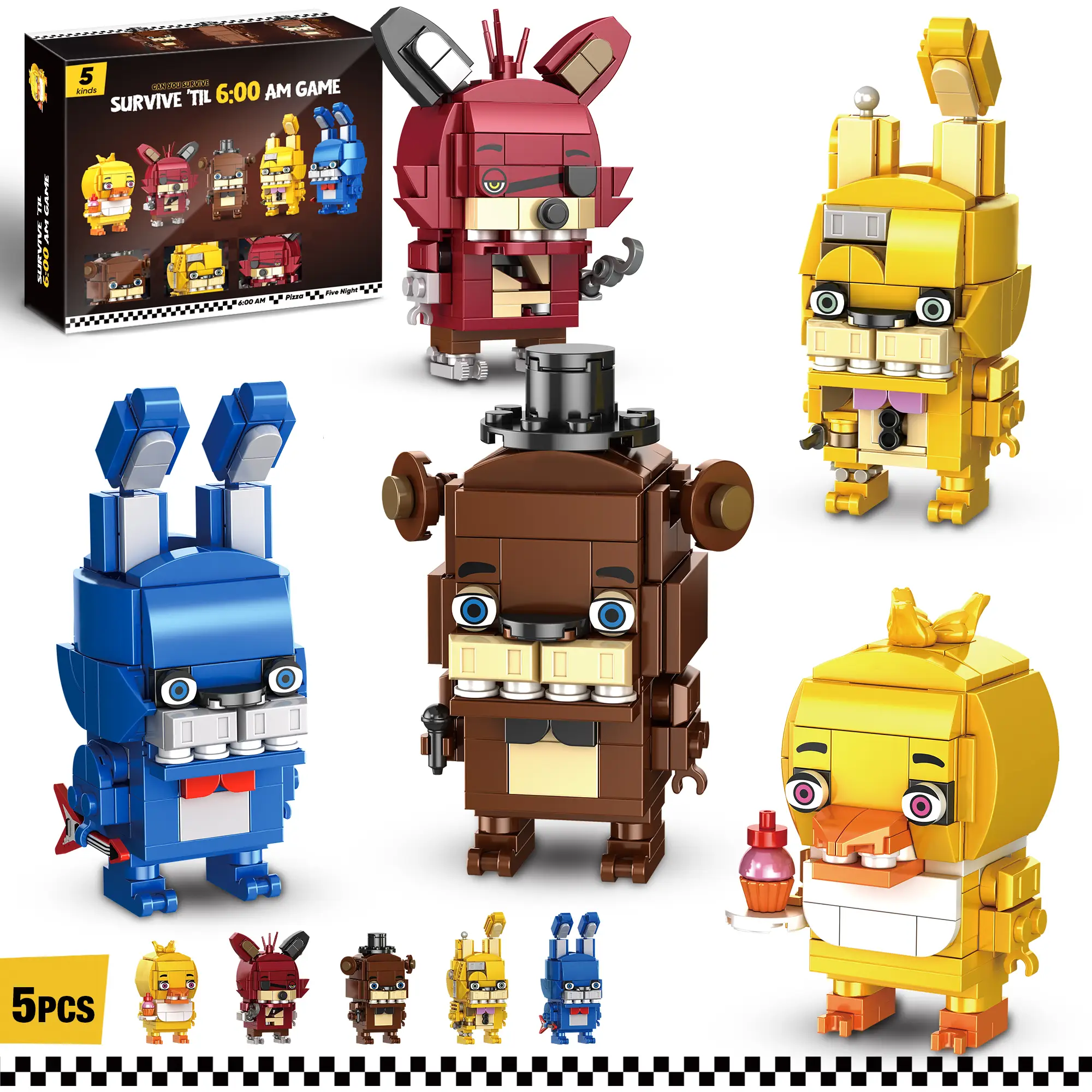 TOKMOC 988 Pieces,5 in 1 Five Nights Security Vulnerability Building Block Set,Brick Character Freddy Action Dolls, Five Nights Game Toy,Collecting Bu