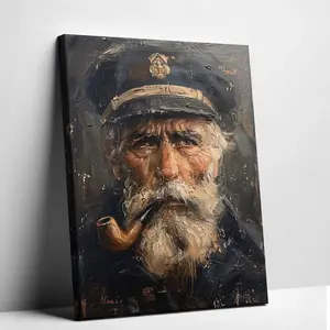 Frameless Impasto Style Sailor Portrait Canvas Painting Retro Nautical Poster Moody Wall Art for Living Room Office