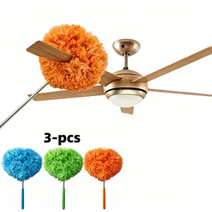 3 Pack Telescopic Microfiber Ceiling Fan Duster, Adjustable 12.99–31.5 Inch Extension Pole, Washable Reusable Dust Cleaner for Fan Blades, High Ceiling, Wall & Cobweb Removal