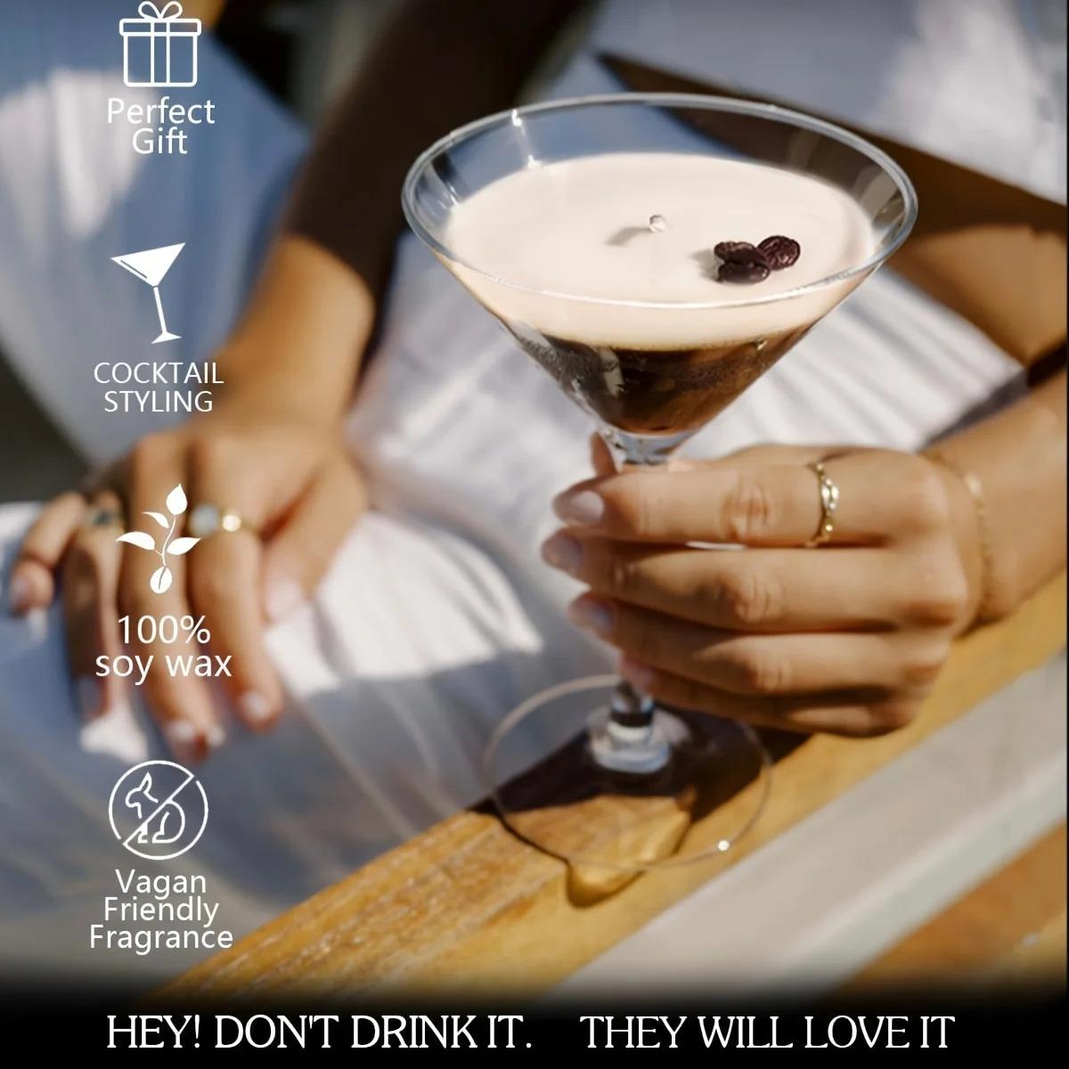 Coffee Martini Candle - Espresso & Martini Cocktail Scent with Coffee Bean Embellishments, Long-Lasting Soy Wax