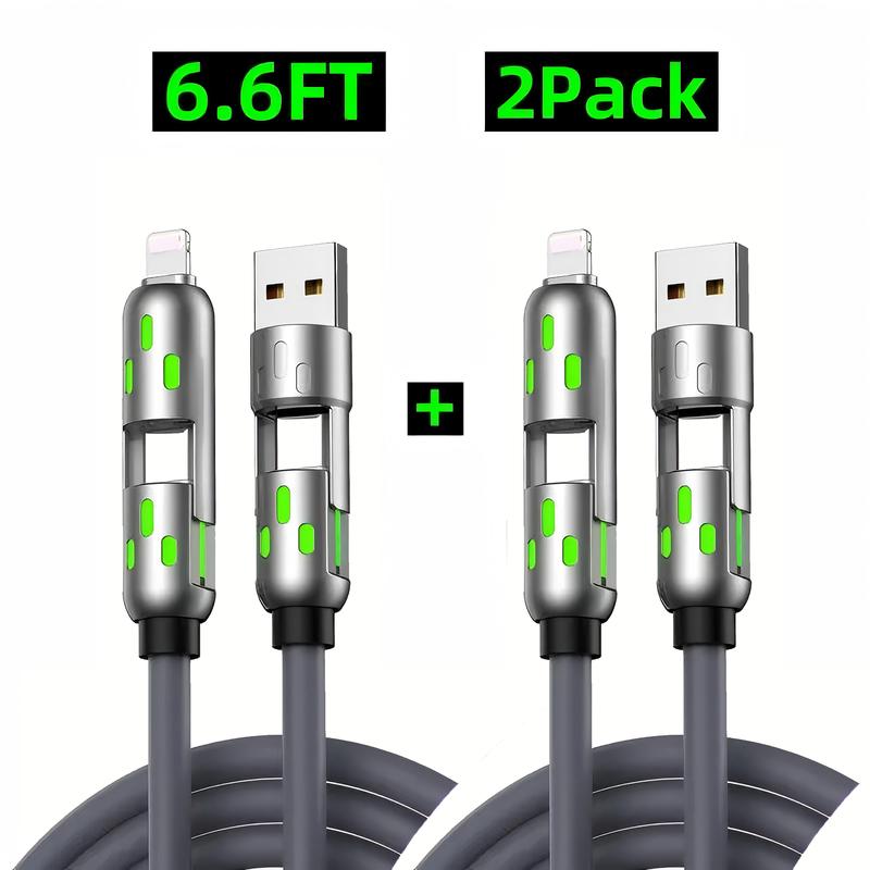 [Buy 1 get 1 free]-6.6FT 4-in-1 USB-C Cable, EXOVAN PD Fast Charging, Data Sync, USB-A, Type-C, Lightning, Aluminum, Compatible