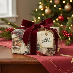 [Sale off up to 50%] Vintage Santa Wrapping Paper Christmas Gift Wrap Antique Christmas Paper Santa Claus Gift Wrap Holiday Traditional Xmas Festive Paper Rolls