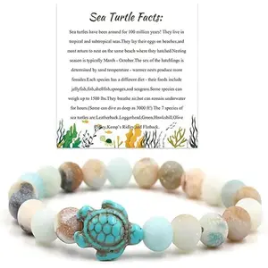 8mm Sea TurtleTurquoise Stretchy Elastic Bracelets for Women Men Boho Beach Turtle Stretch  Stones Beaded Bracelet Gifts for Women Gifts
