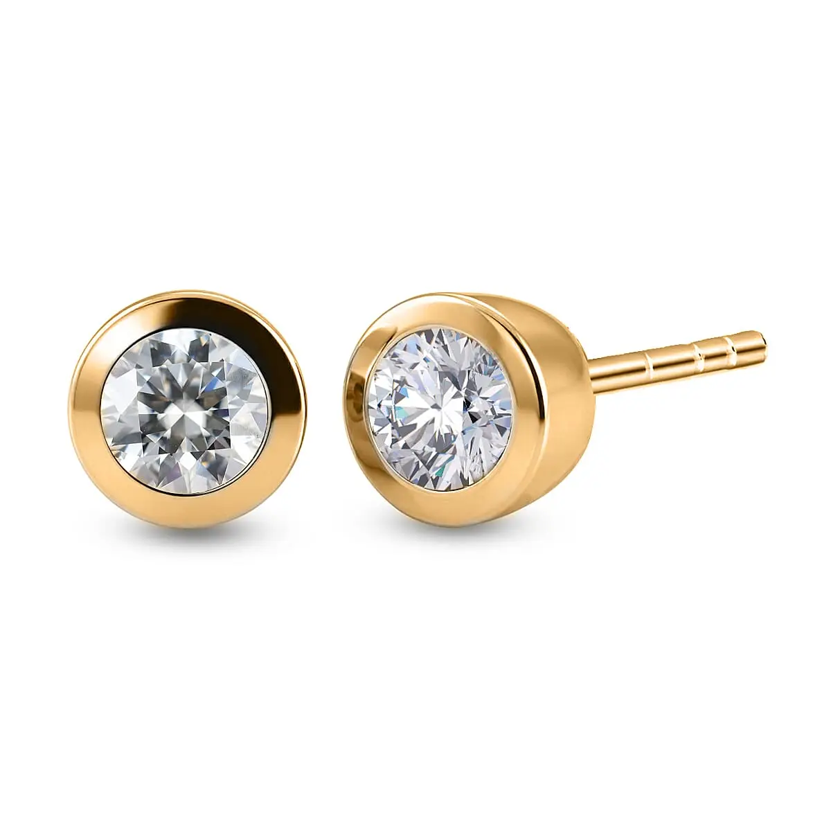 Poke Free Luxuriant Lab Grown Diamond (G-H, SI) Solitaire Stud Earring in 18K Vermeil YG Over Sterling Silver 1.00 ctw
