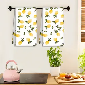 2pc Vibrant Lemon Print Dish Towel Cloth 17.9x25.9 Inch Absorbent Tea Towel for Kitchen Dining Decor. Ideal for Drying Dishes and Cleaning, Perfect for Enhancing Kitchen Bathroom Style. Single-Sided Print Backing with Excellent Absorption for Daily Use.