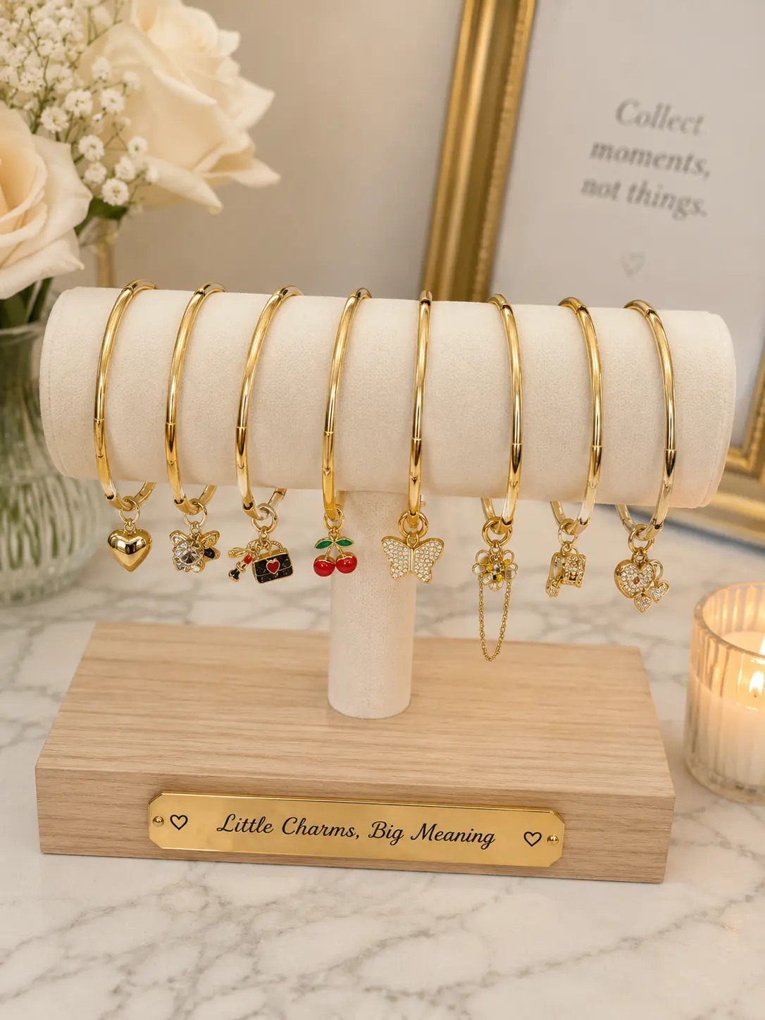 14k Gold Plated XP 7.5” Charm Bangle Bracelet 4.5mm