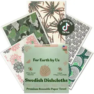 Swedish Dishcloths for Kitchen | 5 Pack Botanique  Paper Towels Washable | Swedish Dish Towels | Non-Scratch Cellulose Sponge Cloths | No Odor, Biodegradable Cleaning Cloths