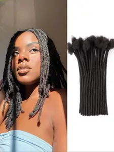 Dreadlock Extension Permanent Human Hair Handmade Crochet Locs 10 Strands/Bundle for Daily Hip-Hop Styles, Interlocked Locs