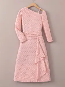 Girls Off-Shoulder Halter Dress, Irregular Hemline, Long Sleeve Bodycon, Sweet and Gentle Fashion Style, Casual Wear, Fit