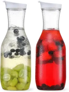 50oz Water Carafe with Flip Top Lid, Clear Plastic Pitcher for Iced Tea, Juice, Lemonade, Cold Brew, Juice Containers with Lids for Fridge - Set of 2 Drinkware Jugs mugs