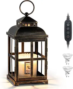 Candle Warmer Lamp with Timer: 11" Farmhouse Large Candle Warmer Lantern for 3 Wick Jar Candles Black Rustic Home Dimmable Wax Melter