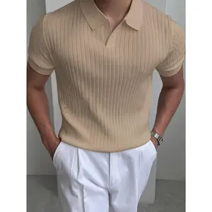 Cross-Border Men'S Striped Short-Sleeve Polo Knit Sweater