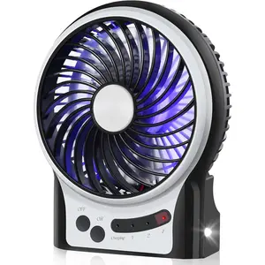 3-Speed Mini Desk Fan with LED Light, Portable USB Fan Quiet for Home, Office, Travel, Camping, Outdoor, Indoor, 4.9-Inch, Black