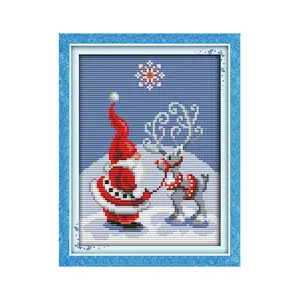 Santa Claus & Reindeer Cross Stitch Kit 71X96, Counted Embroidery DIY Craft, Traditional Christmas Holiday Decoration for Living Room, Festive Wall Art Gift
