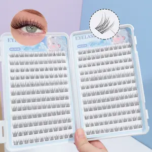 Self-Adhesive False Eyelashes Set, High Quality Eyelashes, 288 Clusters, C Curl, 12mm Fish Tail Design, Natural Cross Style, Synthetic Fiber Lashes, Wispy Lashes, Individual False Eyelash