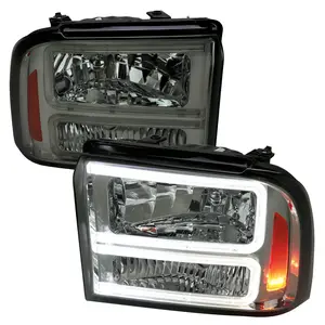 2005-2007 Ford F-250/F-350/F-450/F-550 Super Duty Dual LED C-Bar Factory Style Headlights (Chrome Housing/Smoked Lens)