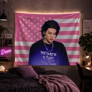 K-Pop Rapper Inspired Wall Tapestry, Pink Aesthetic Bedroom Decor, Large Soft Fabric Hanging, Gift for Korean Music Fans, Birthday Gift