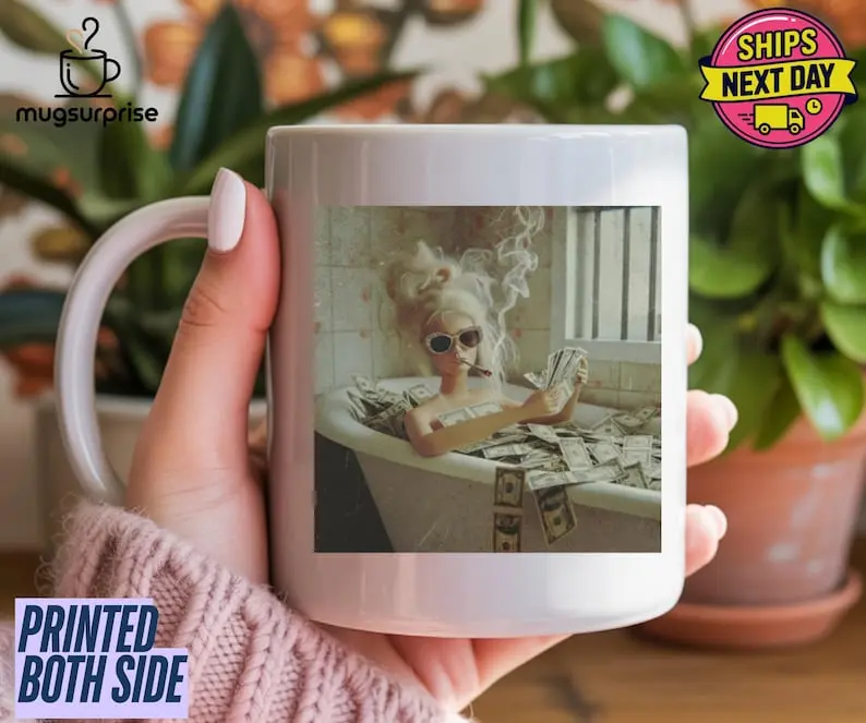 Distressed Doll Face Meme Mug, Viral Internet Mug ,Cringy Mug, Funny Distressed Doll Graphic Mug, Vintage 90s Doll Face, Funny Rich Doll Mug