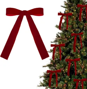 Red Velvet Christmas Bows – Set of 12 Premade Holiday Bows for Wreaths, Christmas Tree, Garland, Gift Wrapping, Indoor & Outdoor Decorations HGWXX7
