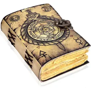 Book of Spells Leather Bound Journal Deckle Edge Paper Grimoire Printed Diary Notebook Spiral Gothic Notebook Antique  Book for Men and Women