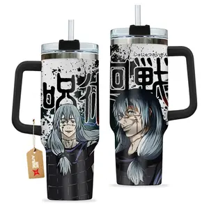 WeXAnime Jujutsu Kaisen Mahito 40oz Stainless Steel Single Handle Tumbler - Double-Wall Vacuum Insulation Beverage Cup, Leakproof Lid Anime Art Mug, Washable Travel Otaku Gift