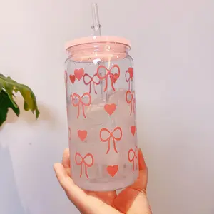 500ML Leakproof Water Bottle with Cup Lid and Straw, Cute Bow Print Design, Portable Office Water Bottle for Daily Use