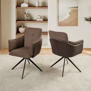 Modern Swivel Chairs Set of 2 - 360° Rotation Arm Chairs with Thick Cushion Sturdy Metal Base for Home Office Living Room Bedroom & Dining Room Dark Brown