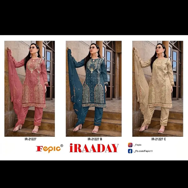 H-H Desi Cloths Zarish Luxe Set of 3 Colorful Outfits with Embroidery, Matching Dupatta & Trousers for Men and Women - Blush Rose, Midnight Teal, Royal Beige Comfortable