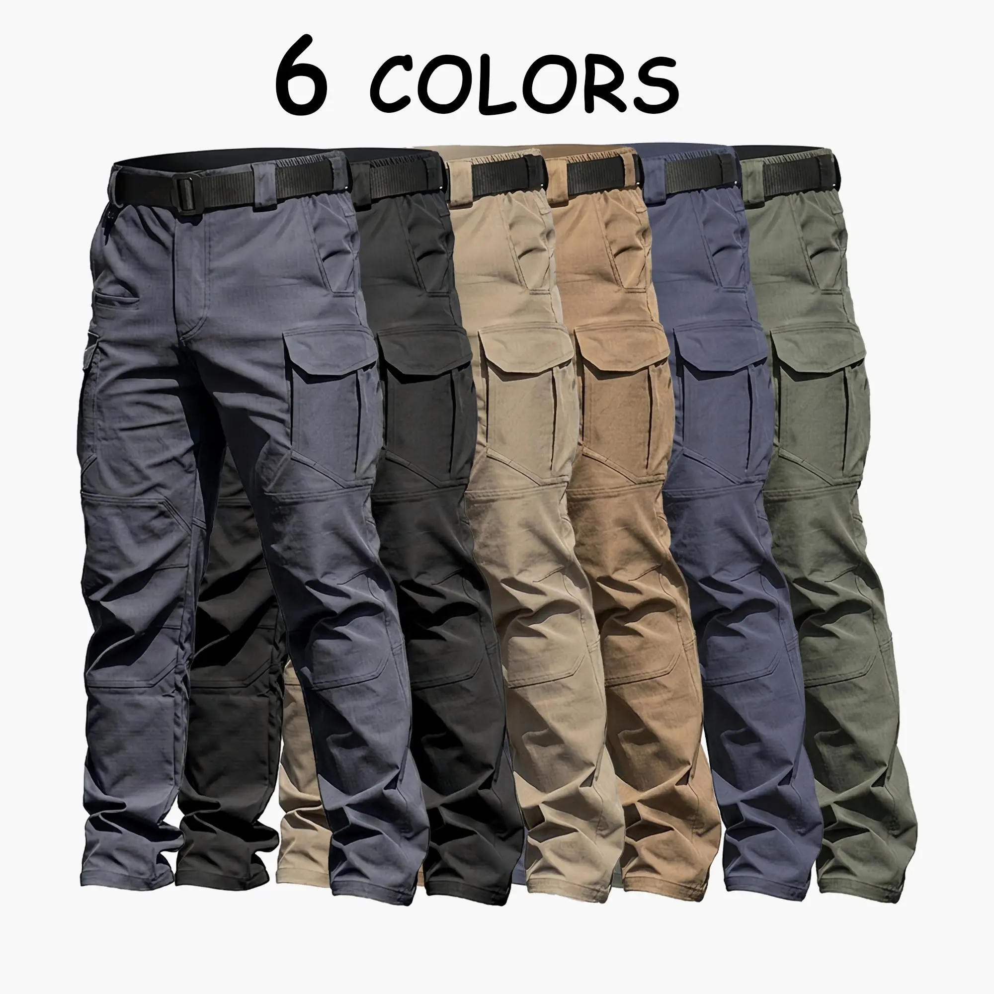 Men’s solid-color tactical cargo pants made from 190 gsm new fabric (limited breathability), featuring multiple pockets and zipper closures; durable outdoor training pants available in various colors, suitable for…Suitable for activities like fishing, wor