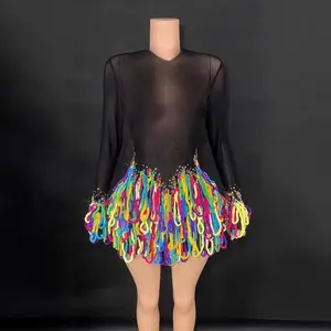 Rainbow Rhythm LGBT Mesh Dress - Medium Size with Colorful Fringes and Black Top