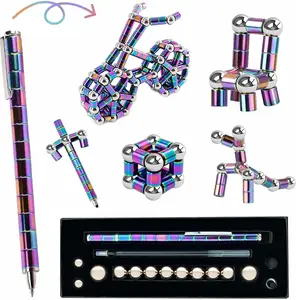 Fidget Toy Pen for Men Teens - Cool Gadget for Women Adults Polar Magnet Metal Tube Pen with Stylus & Refills, ADHD Anxiety Relief Desk Toys for Office Workers, Creative Gift Set for Teen Boys Girls