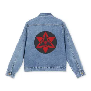 Anime Denim Jacket for Men, Japanese Cartoon Graphic, Otaku Streetwear, Manga Fashion Coat, Anime Lover Gift, Sharingan, Naruto, Sasuke Asian Style Outerwear,