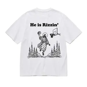 Humorous Jesus Basketball Tee With Rizzin Design Perfect For Christian Easter Faith Humor Religious Graphic Shirt Ideal Church Youth Group Gift