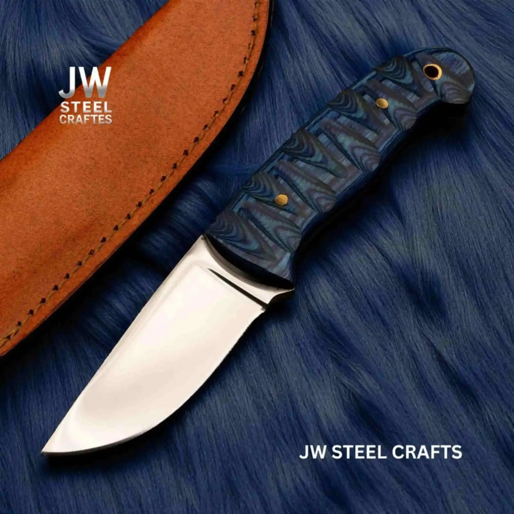 JW SteelCrafts Compact Fixed-Blade Skinner Knife - J2 Stainless Steel Curved Blade, Lanyard Hole, for Camping, Hiking, Outdoor Tasks, Bushcraft Use, Bushcraft Fixed-Blade Knives