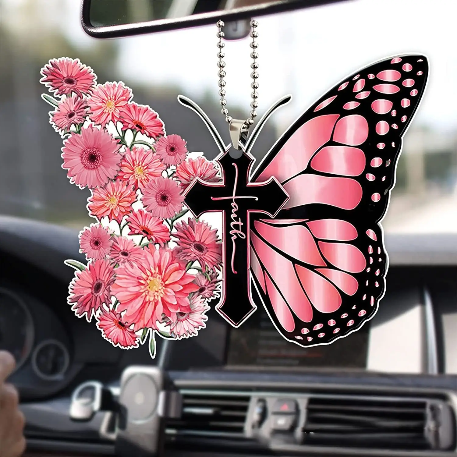 Elegant Butterfly And Cross Car Ornaments, Stylish Reversing Mirror Decoration Pendants, Perfect Car Decoration Sets, Unique Car Accessories for Vehic