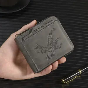 2026 Vintage Embossed Eagle Mens Bifold Wallet PU Leather Slim RFID Safe Card Slots ID Window Daily Use Gift for Men,UU