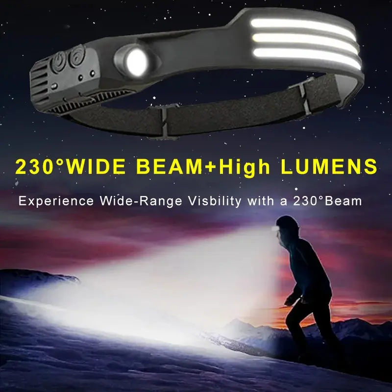 Volixor COB LED Sensor Head Lamp Induction Headlamp Built-in Battery Flashlight USB Rechargeable Head Torch 5 Lighting Modes Headlight