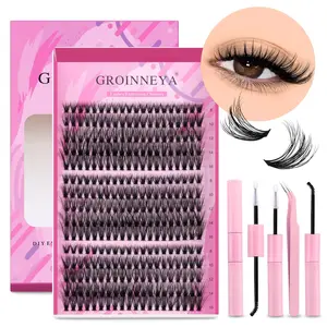GROINNEYA 240-300PCS Mixed Length Cluster Lashes, Fluffy Volume Eyelashes Natural Wispy Effectt Volume Individual Lash Thin Spiky Faux Mink Eyelashes Fake Lashes Clusters,Easy to Apply DIY Lash Extensions at Home Cosmetic,Suitable For Any Occasion