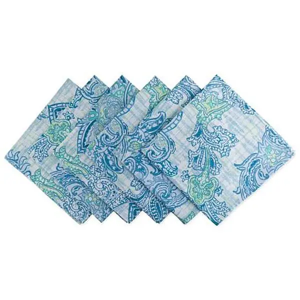Design Imports Set of 6 Blue Watercolor Paisley Outdoor Napkins