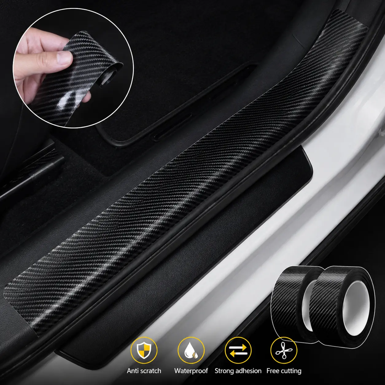 Carbon Fiber Door Sill Protector 5D7cm*3m"Carbon Fiber Car Door Sill Protector Tape – Waterproof Anti Scratch Door Edge Guard Sticker for Cars, SUVs & Truc#CarAccessories #CarbonFiber #DoorSillProtectorks#DoorSillProtector #CarbonFiberTape #