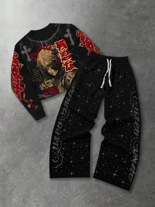 2 Piece Set Round Neck Pullover Sweater with Casual Long Pants, Comfortable Street Style, All Seasons, Fashionable and Versatile