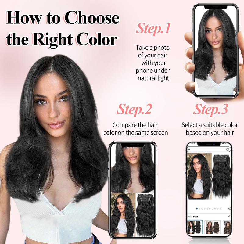 Fxmongyi Clip-in Hair Extensions 24/20 inch Synthetic Long Wavy 4PCS Thick Hairpieces Double Weft Natural Hair Extensions for Women
